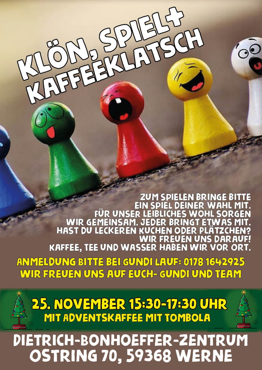 Klön, Spiel+Kaffeeklatsch "Speziel" am 25. November 15:30-17:30 Uhr