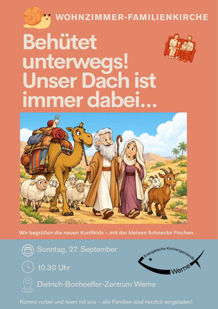 Wohnzimmer-Familienkirche Plakat Behütet unterwegs 27.9.2026 Homepage